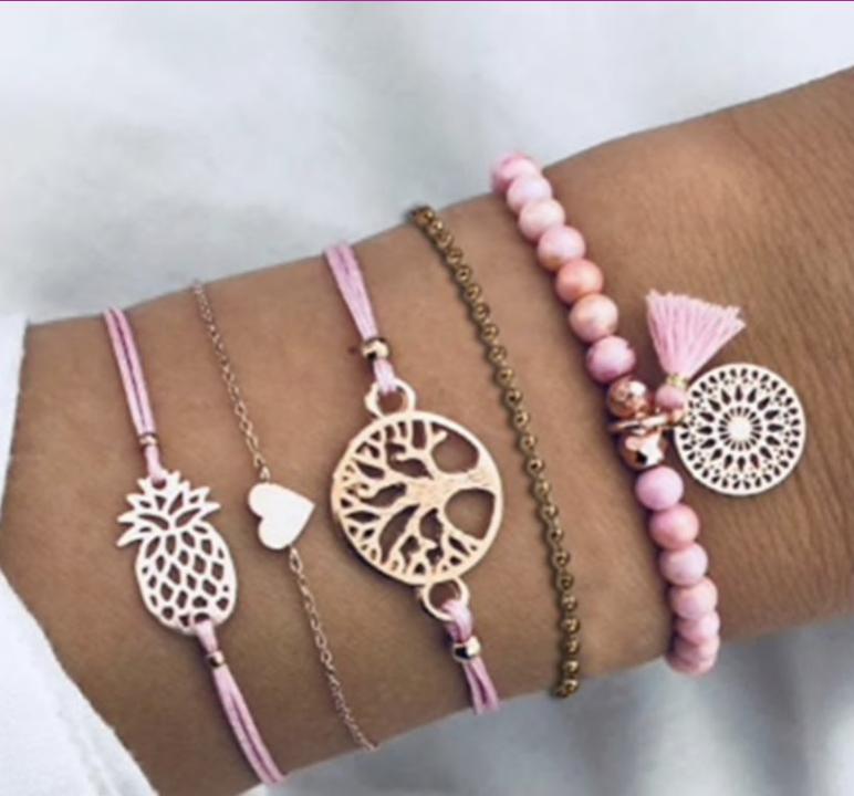 Pink Pineapple Fringe Bracelet Set