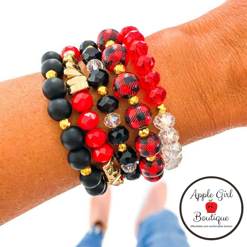 Red & Black Buffalo Plaid Bracelet Set