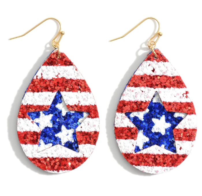 Red White & Blue Glitter Teardrop Earrings