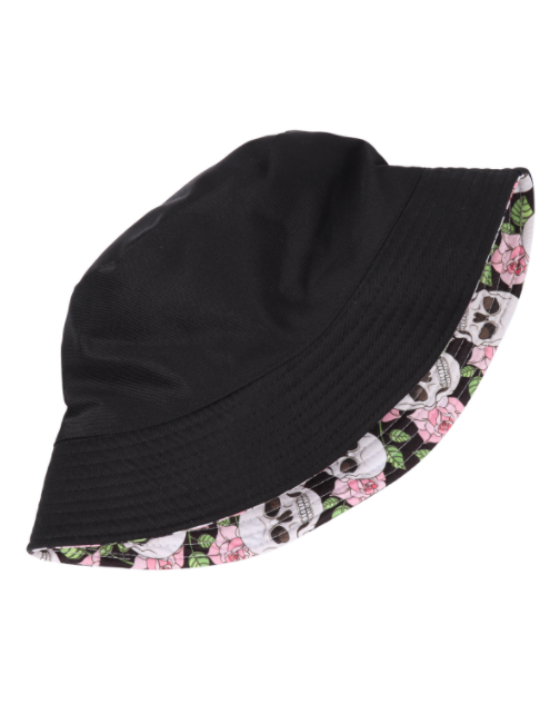 Black Rose Skull Reversible Bucket Hat