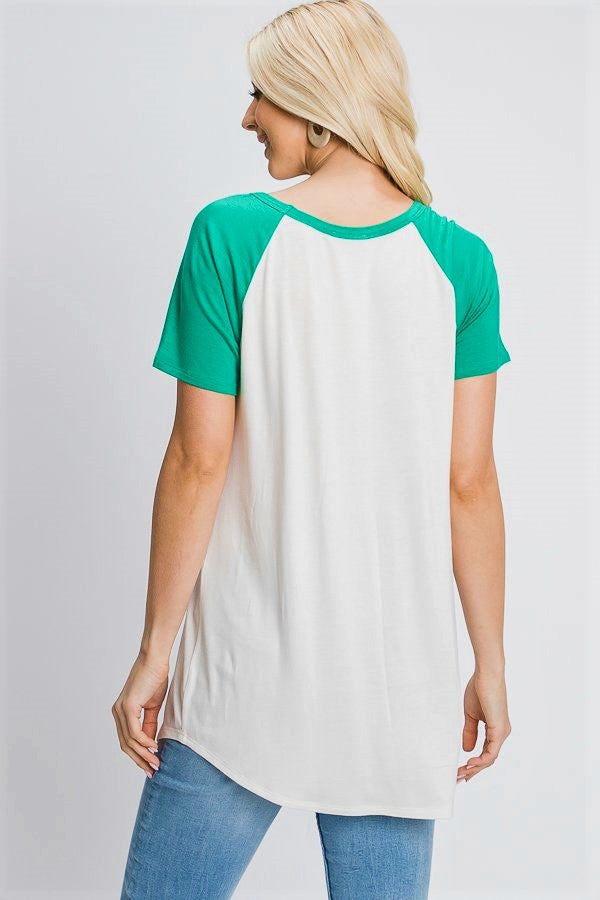 The Deidre - Women's Plus Size Top with Green Sleeves