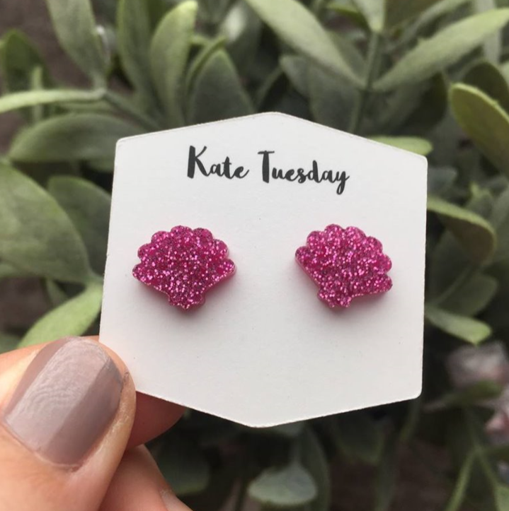 Magenta Clam Shell Stud Earrings