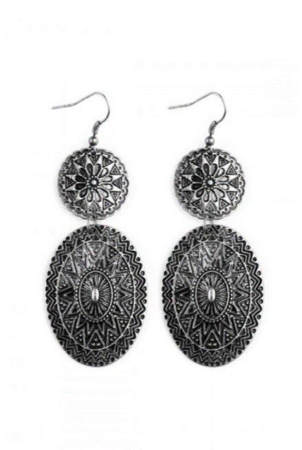 Silver Chevron Mandala Dangle Earrings
