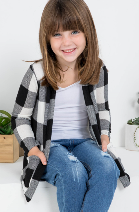 The Skye - Girls Buffalo Plaid Cardigan