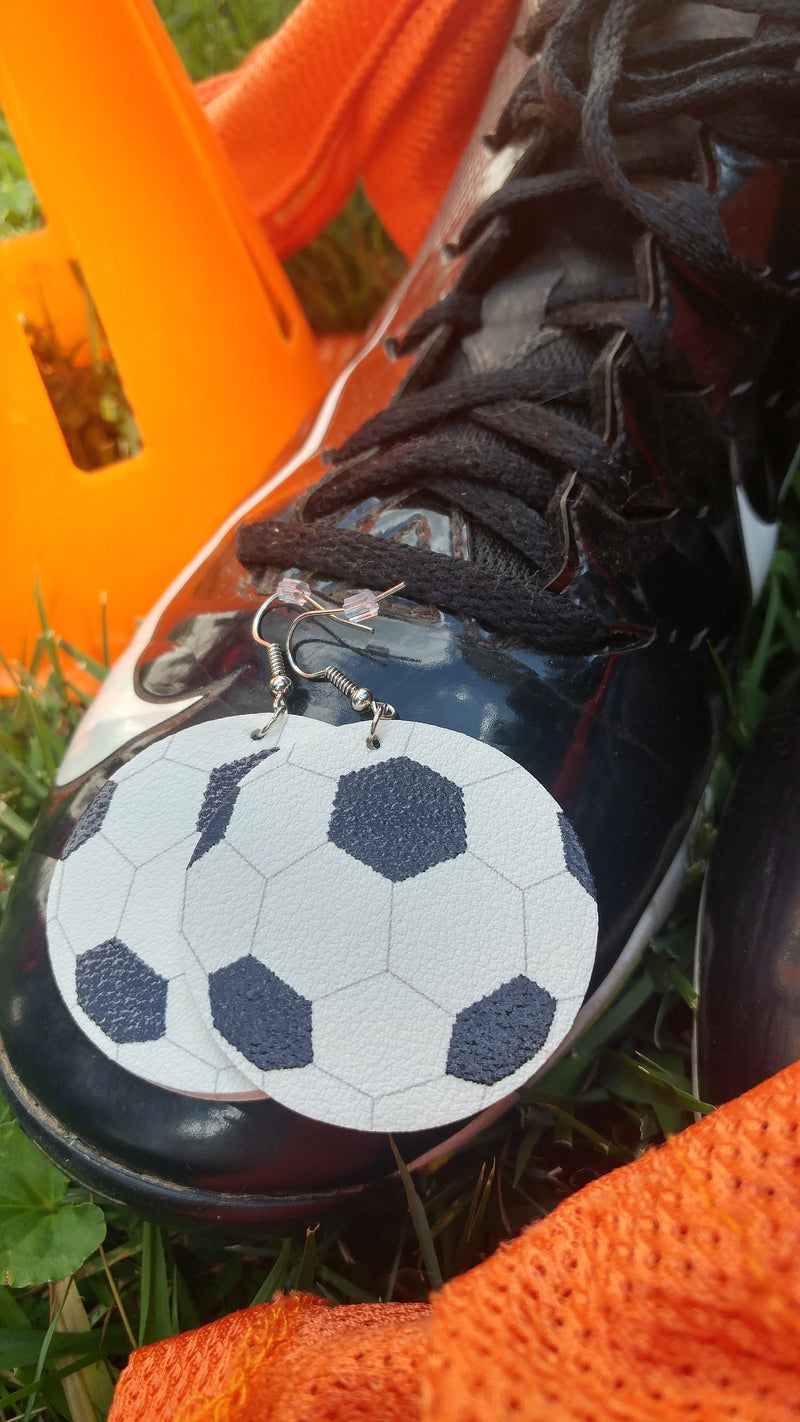 Soccer Ball Faux Leather Drop Earrings