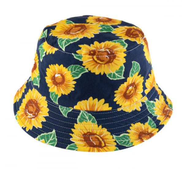 Navy Sunflower Reversible Bucket Hat