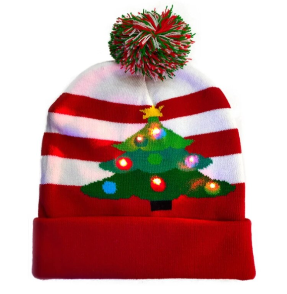 Christmas Tree Knit Hat with LED Lights