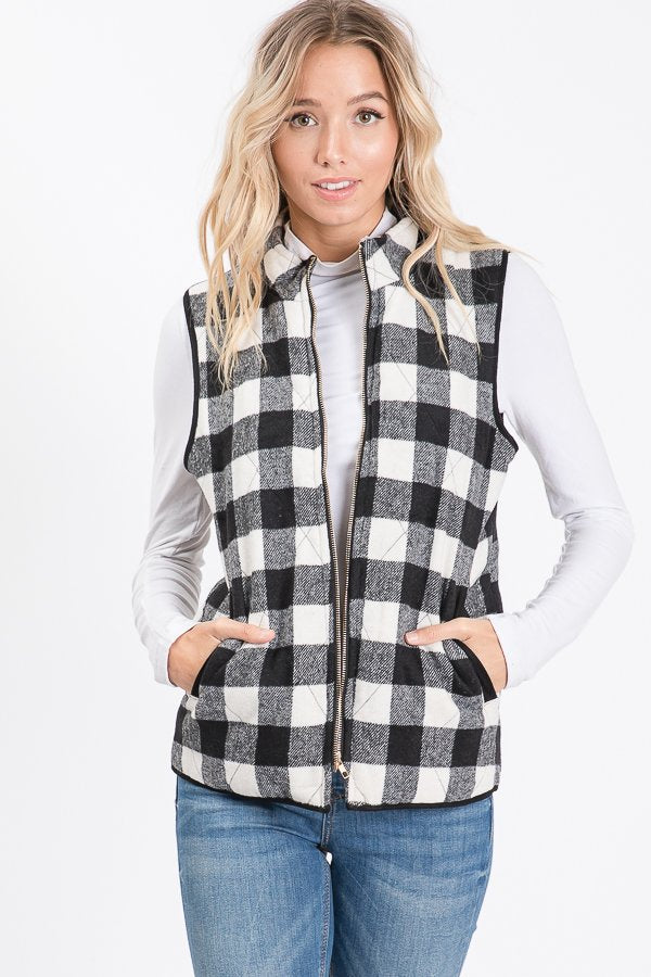 The Kassidy - Women's Plus Size Black & White Fleece Vest