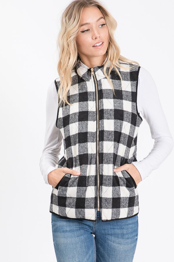 The Kassidy - Women's Plus Size Black & White Fleece Vest